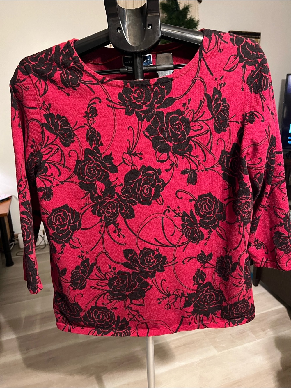Karen Scott Pink Floral Long Sleeve Knit Top